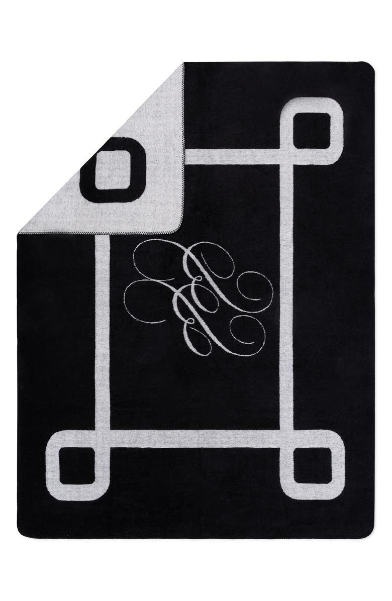 Brooks Brothers BB Monogram Throw Blanket, Alternate, color, Black