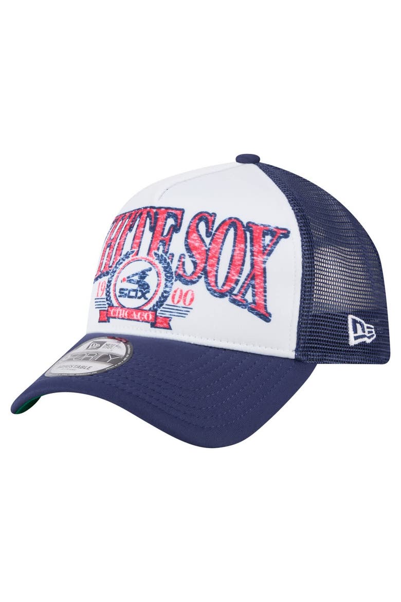 Men's New Era  White Chicago White Sox Distressed 9FORTY A-Frame Adjustable Trucker Hat, Main, color, White
