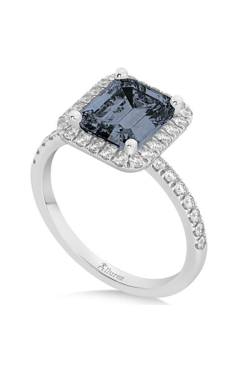 Emerald-Cut Gray Spinel & Diamond Engagement Ring 14k, Alternate, color, 3.32ct/White Gold