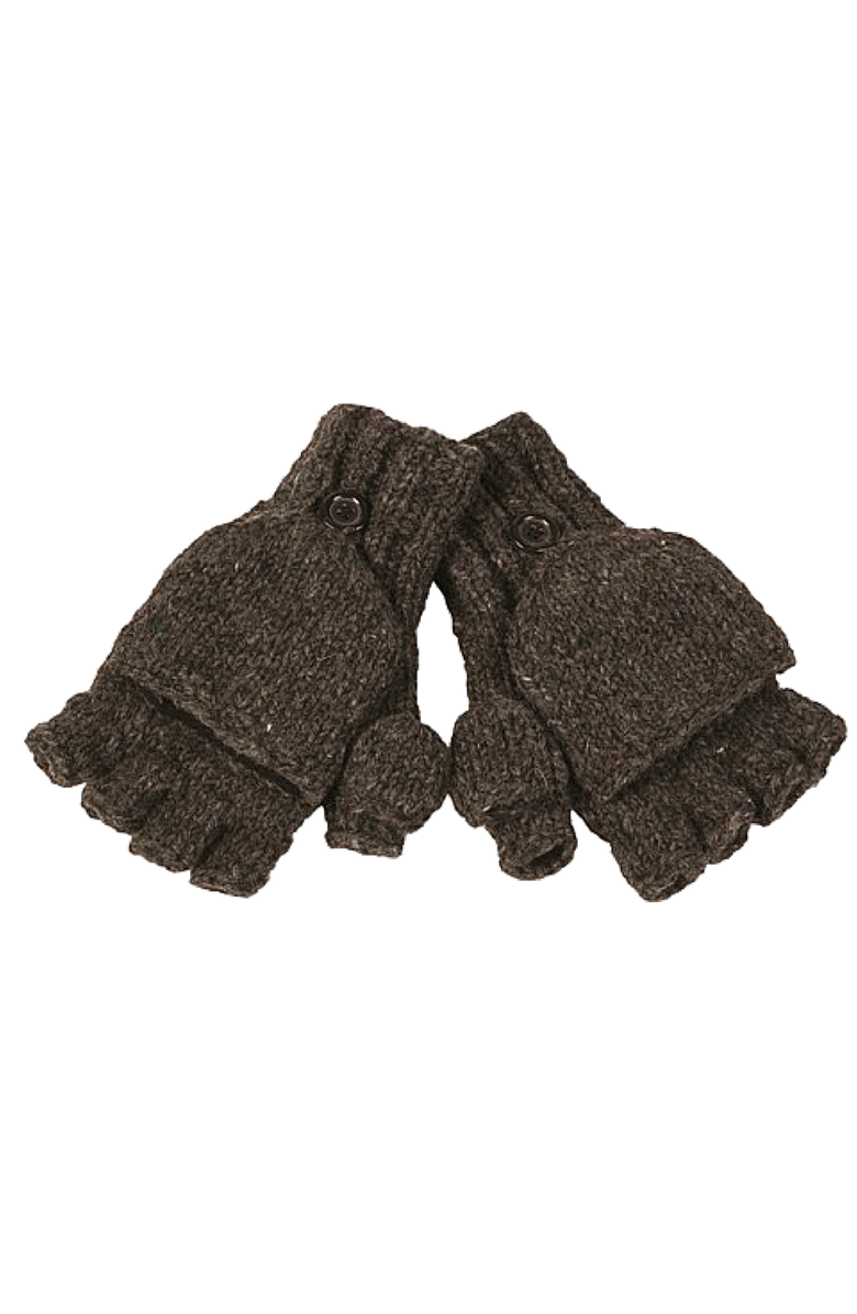Nirvanna Designs Fingerless Gloves With Button Flap and Fleece Lining, Main, color, Charcoal