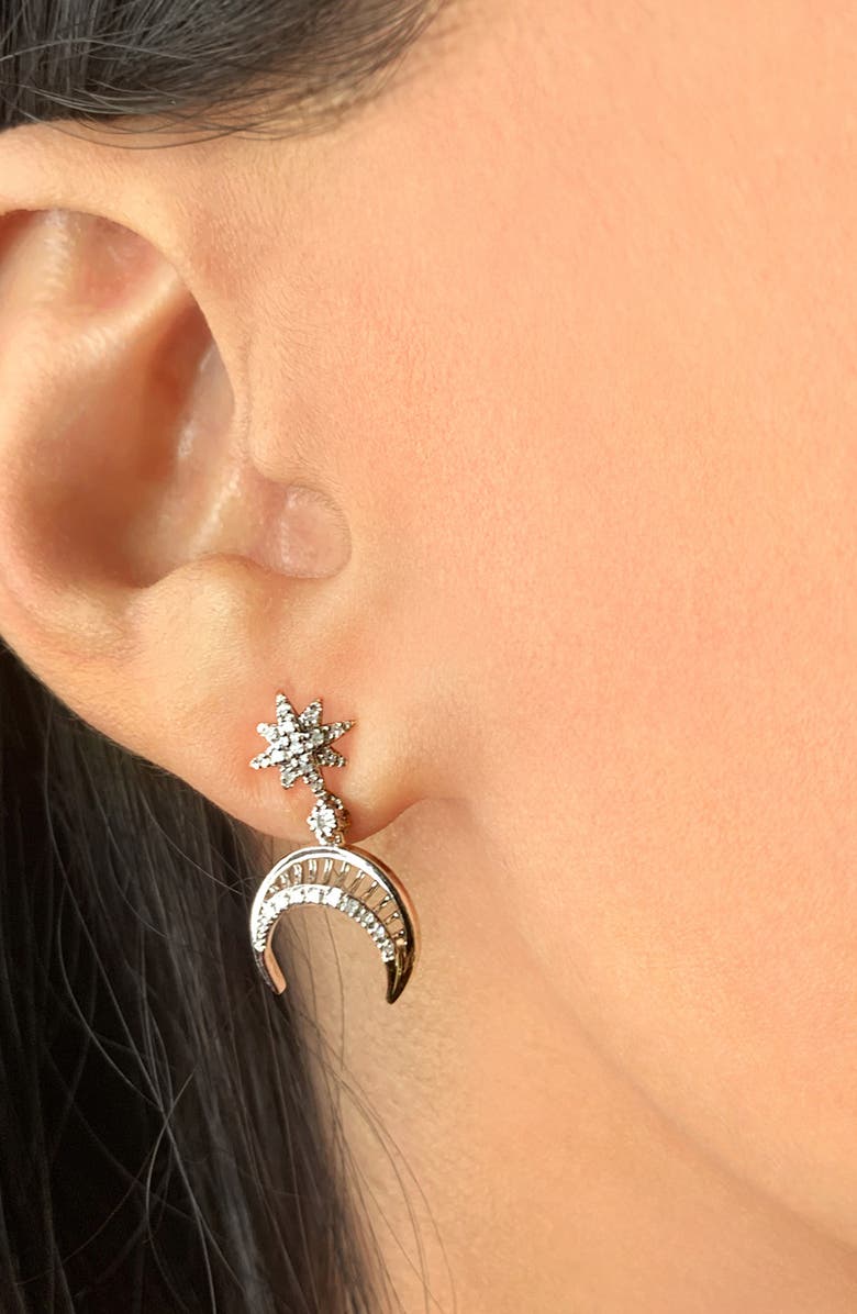 LuvMyJewelry North Star Moon Drop Earrings, Alternate, color, Silver