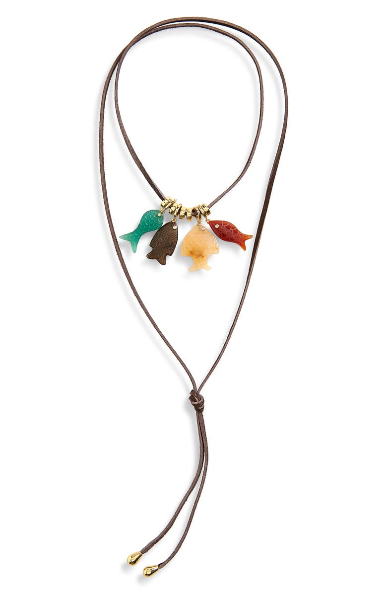 Éliou Fish Charm Wrap Lariat Necklace, Main, color, Gold Multi