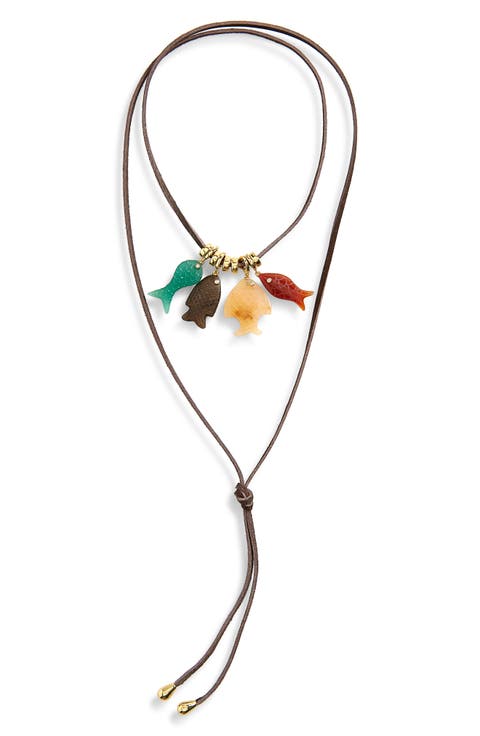 Fish Charm Wrap Lariat Necklace