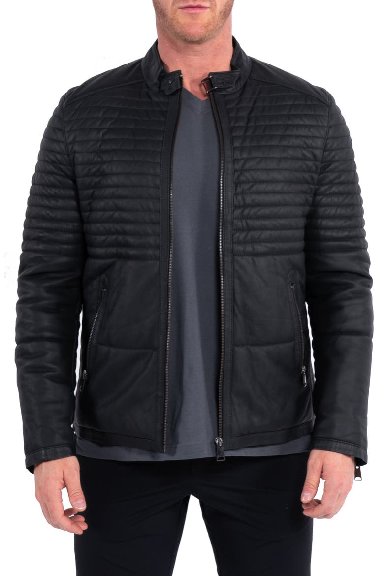 Quilted Leather Jacket, Main, color, BLACK