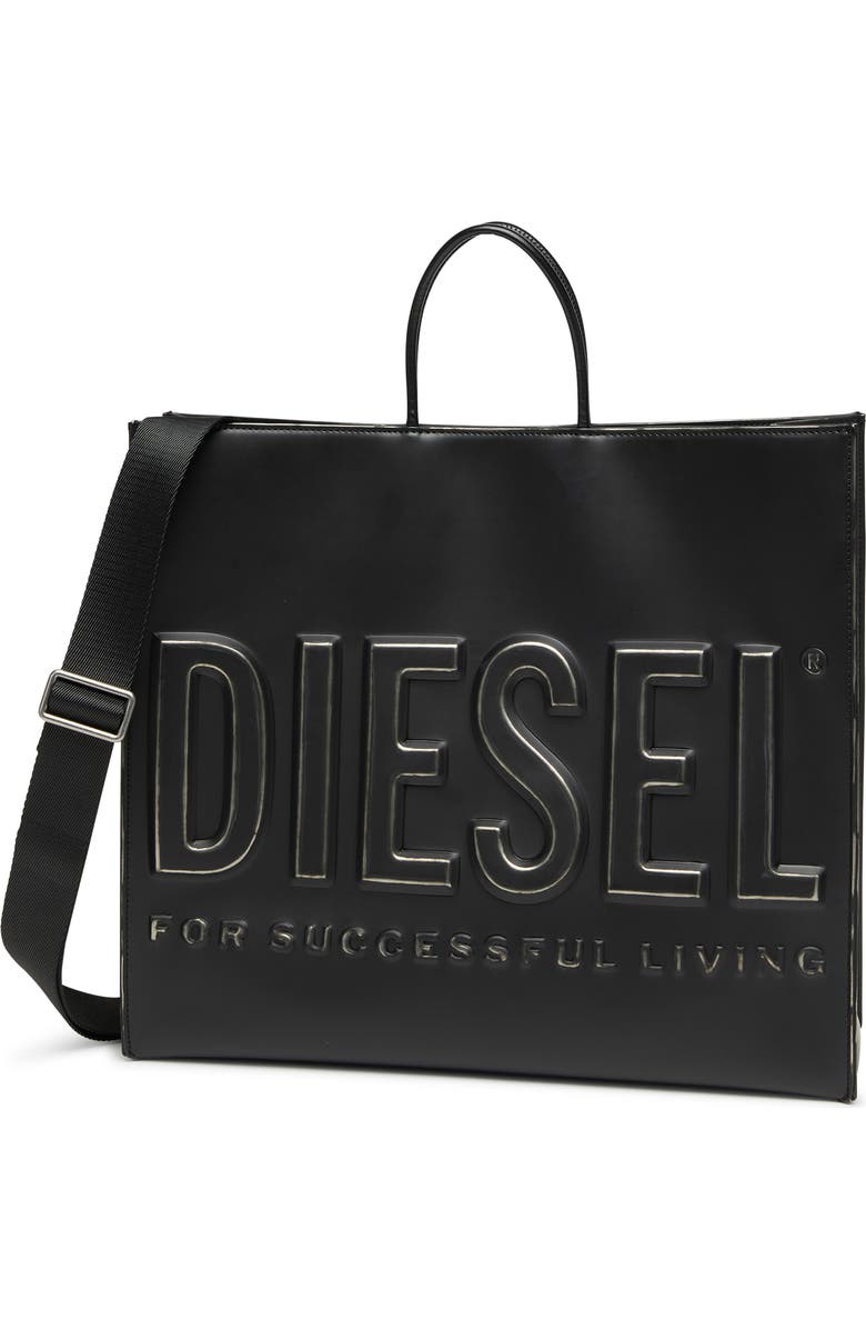 DIESEL<sup>®</sup> DSL 3D Logo Faux Leather Tote, Alternate, color, Black
