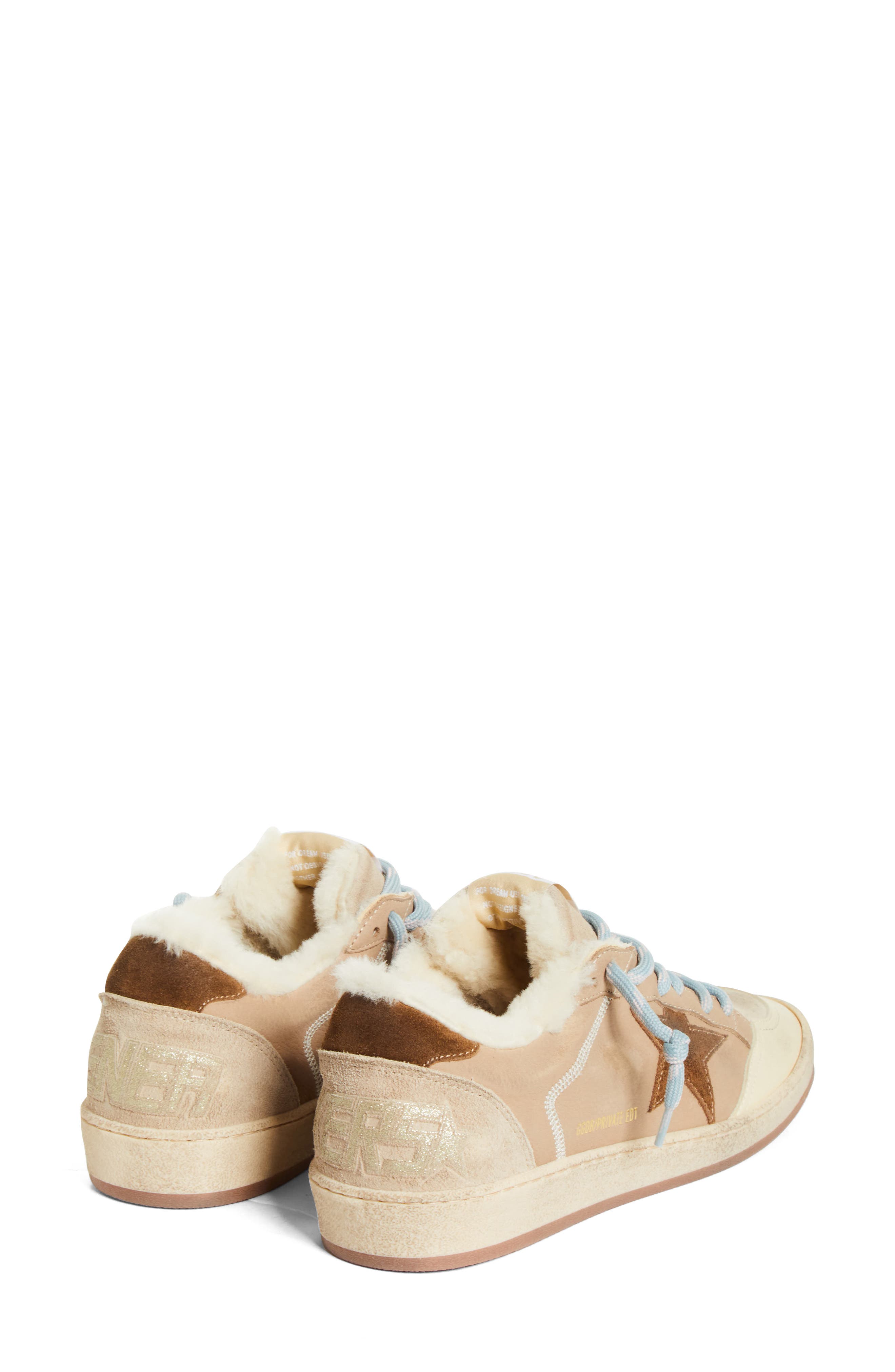 Golden Goose Ball Star Low Top Faux Shearling Lined Sneaker, Alternate, color, Beige/ Burned Brown