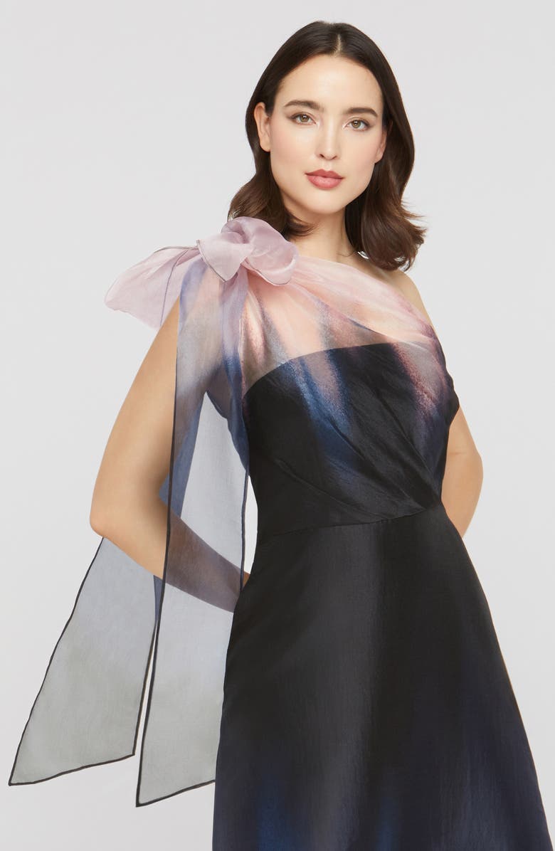 Kay Unger Victoria One Shoulder Satin Ombré Gown, Alternate, color, Black/ Tea Rose