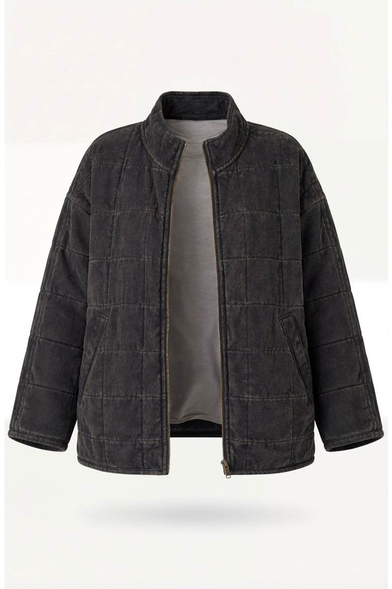 Quilted Fleece Long Sleeve Jacket, Alternate, color, Charcoal Grey