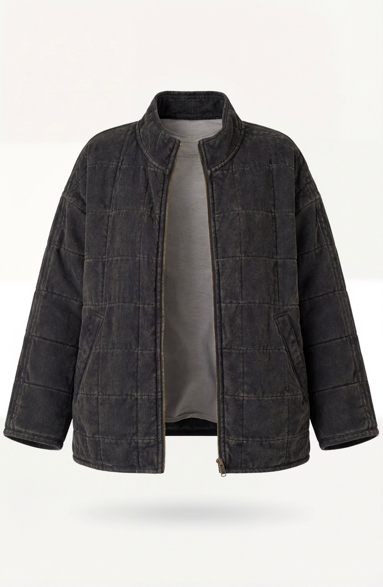 Modenaire Quilted Fleece Long Sleeve Jacket, Alternate, color, Charcoal Grey