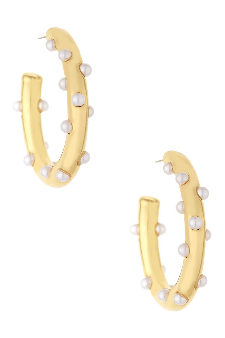 Imitation Pearl Hoop Earrings, Main, color, GOLD
