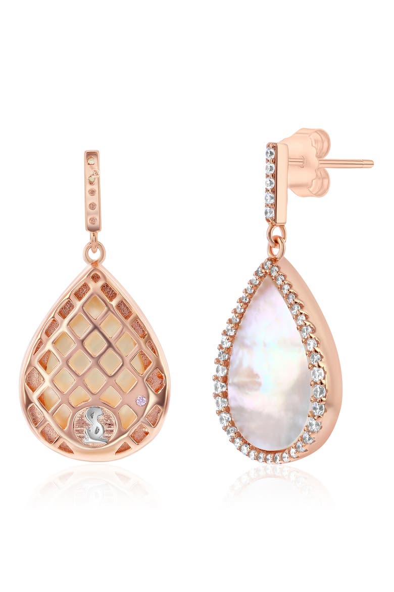 Cubic Zirconia & Mother-of-Pearl Teardrop Earrings, Alternate, color, PINK