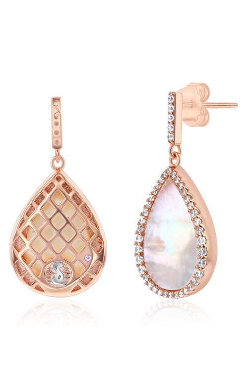 Suzy Levian Cubic Zirconia & Mother-of-pearl Teardrop Earrings In Gold