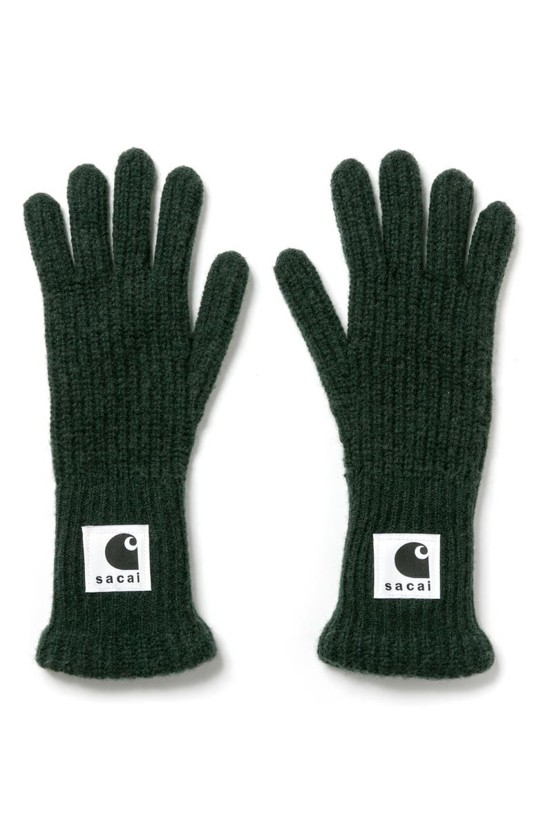 Sacai Carhartt WIP Rib Wool & Nylon Gloves, Main, color, Green