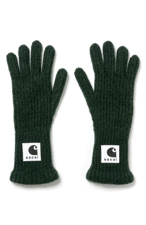 Sacai Carhartt Wip Rib Wool & Nylon Gloves In Brown