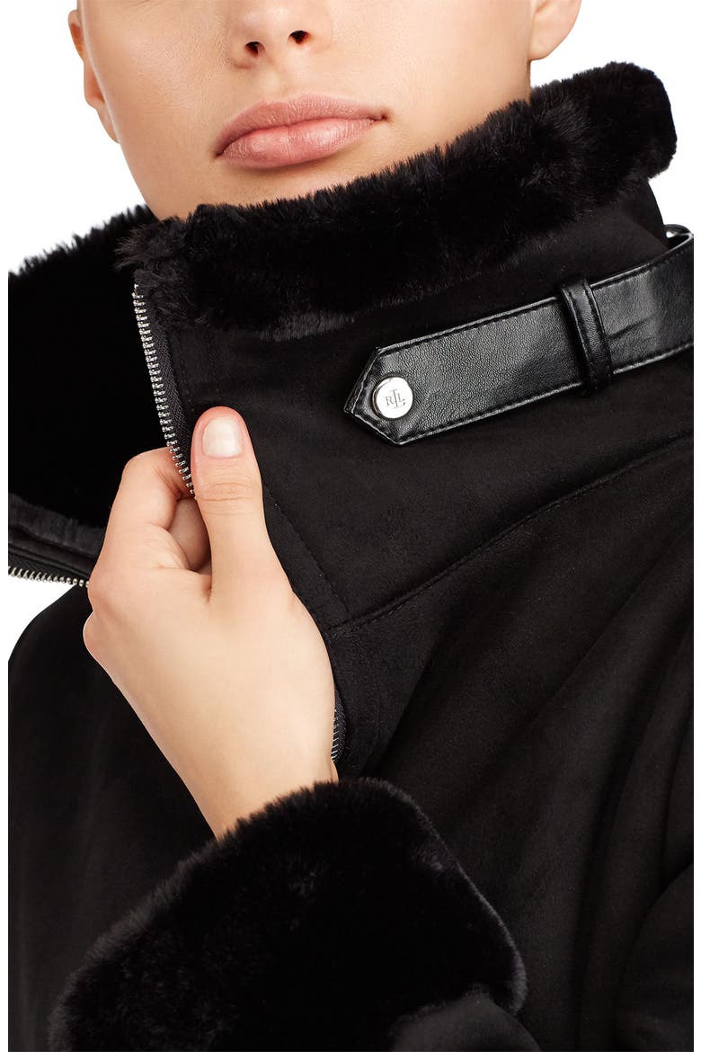 Faux Shearling Bomber Jacket, Alternate, color, BLACK