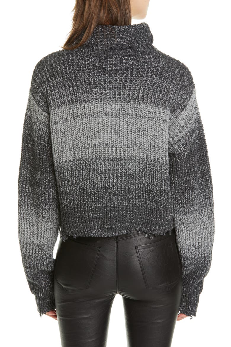 Beau Stripe Distressed Cotton Turtleneck Sweater, Alternate, color, HEATHER VAPE