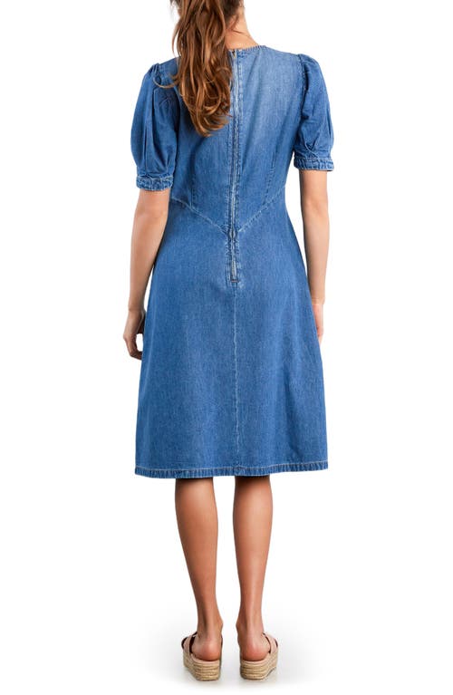 Wash Lab Denim Blossom Puff Sleeve Denim Dress In Blue