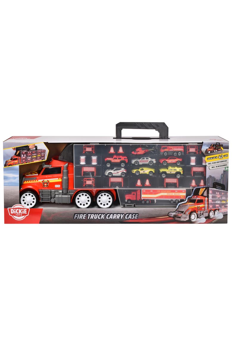 Fire Truck Carry Case with 9 Cars and Accessories, Stores 42 Cars, Alternate, color, Multicolored