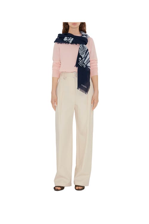 Burberry Wide Ekd Wool Scarf In Black