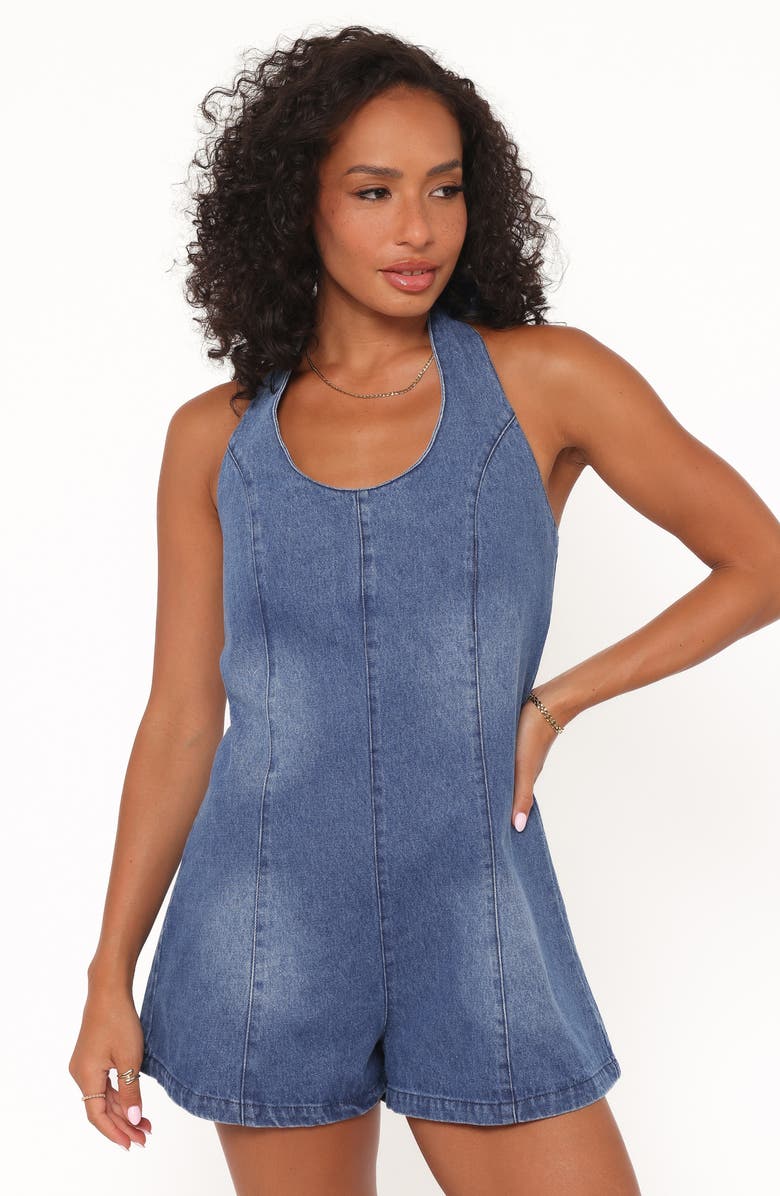 Petal & Pup Paityn Denim Halter Romper, Alternate, color, Dark Wash