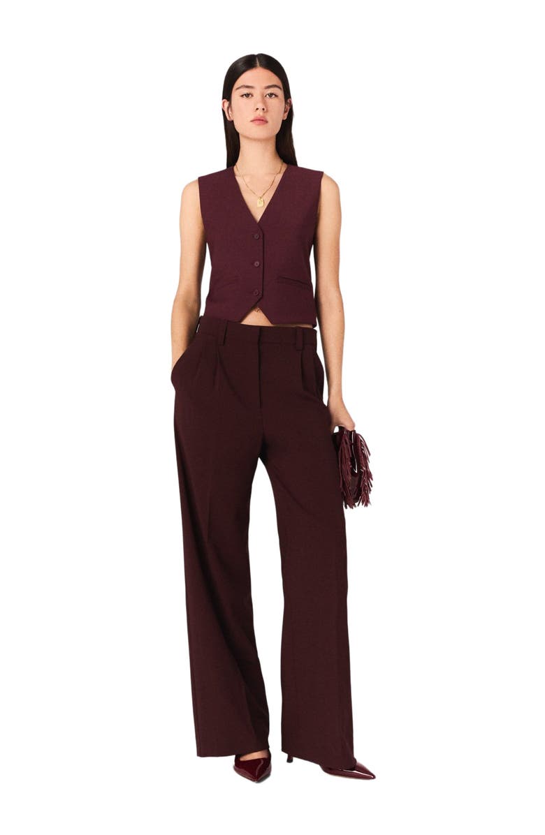 maje Tailored high-waisted suit trousers, Main, color, Burgundy