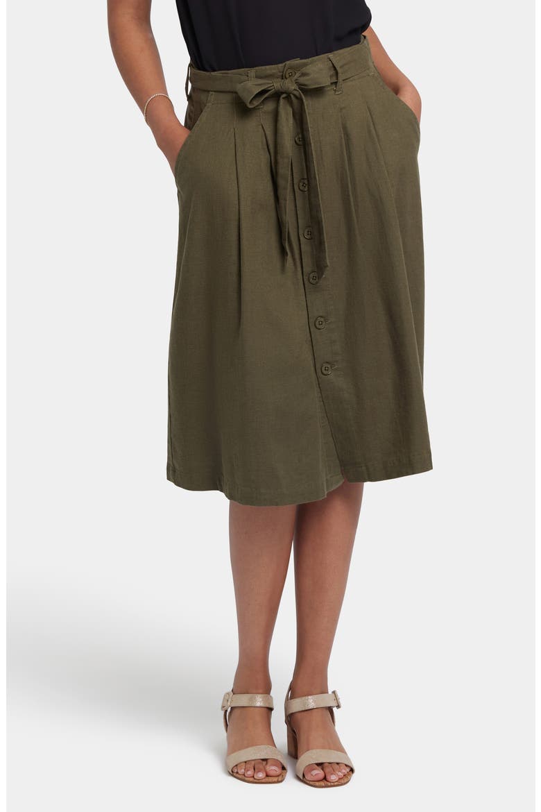 Tie Waist Linen Blend Skirt, Main, color, BAY LEAF