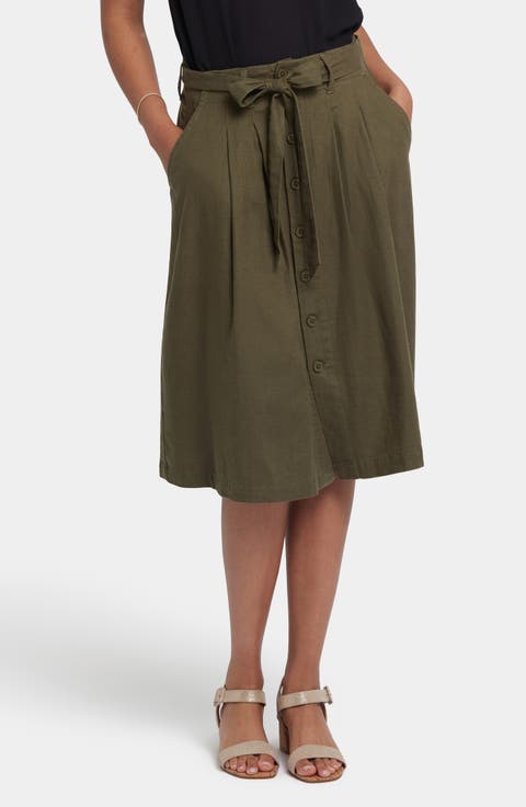 Tie Waist Linen Blend Skirt