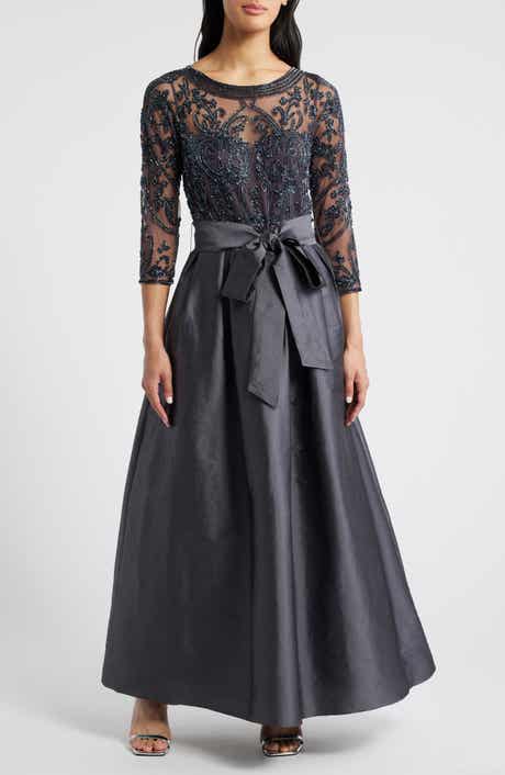 Pisarro Nights Beaded Illusion Neck Taffeta Cocktail Dress