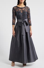 Pisarro Nights Beaded Illusion Neck Taffeta Cocktail Dress