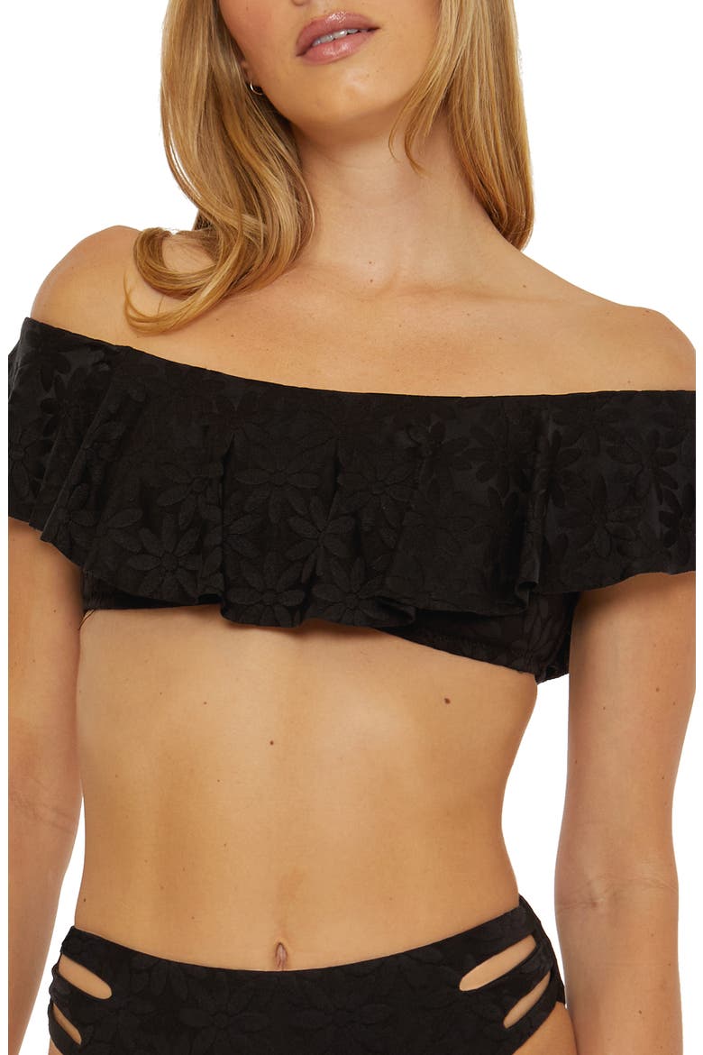 Joplin Off the Shoulder Bandeau Bikini Top, Main, color, BLACK