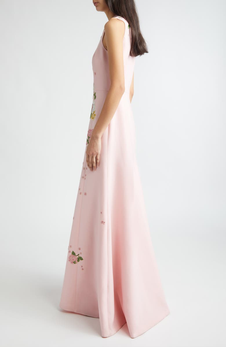 Carolina Herrera Floral Embroidered Sleeveless Crepe Gown, Alternate, color, Rosewater