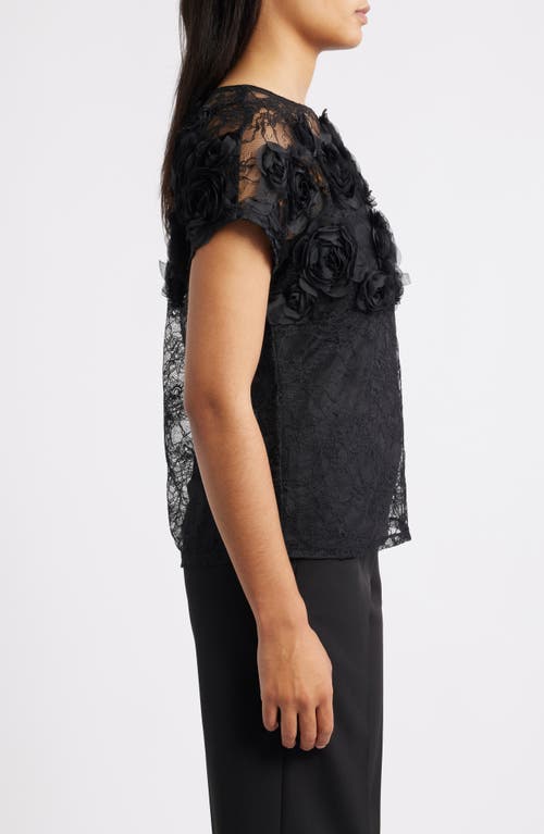 Anne Klein Rosettes & Lace Top In Black
