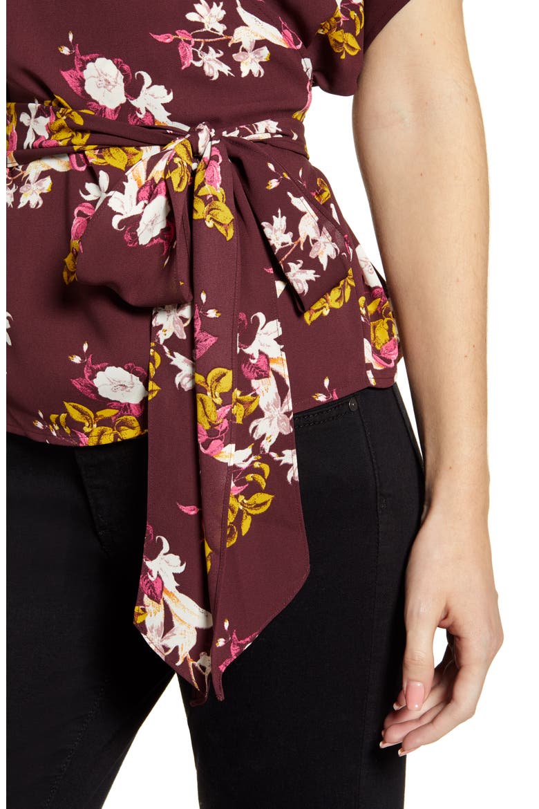 Wrap Style Top, Alternate, color, BURGUNDY STEM JESSICA FLORAL
