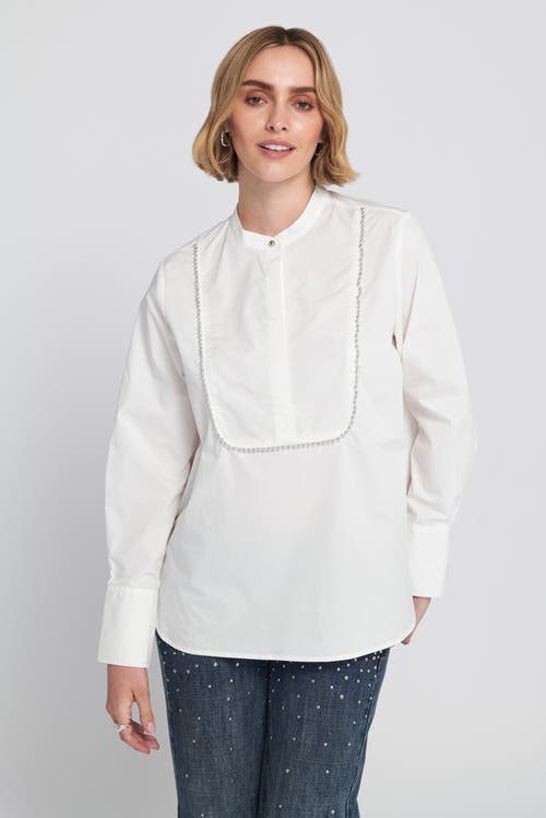 Elle Collection Beaded Shirt Blouse Top In White