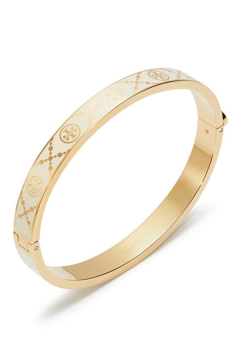 Icon T Monogram Hinge Bracelet, Alternate, color, TORY GOLD / NEW IVORY