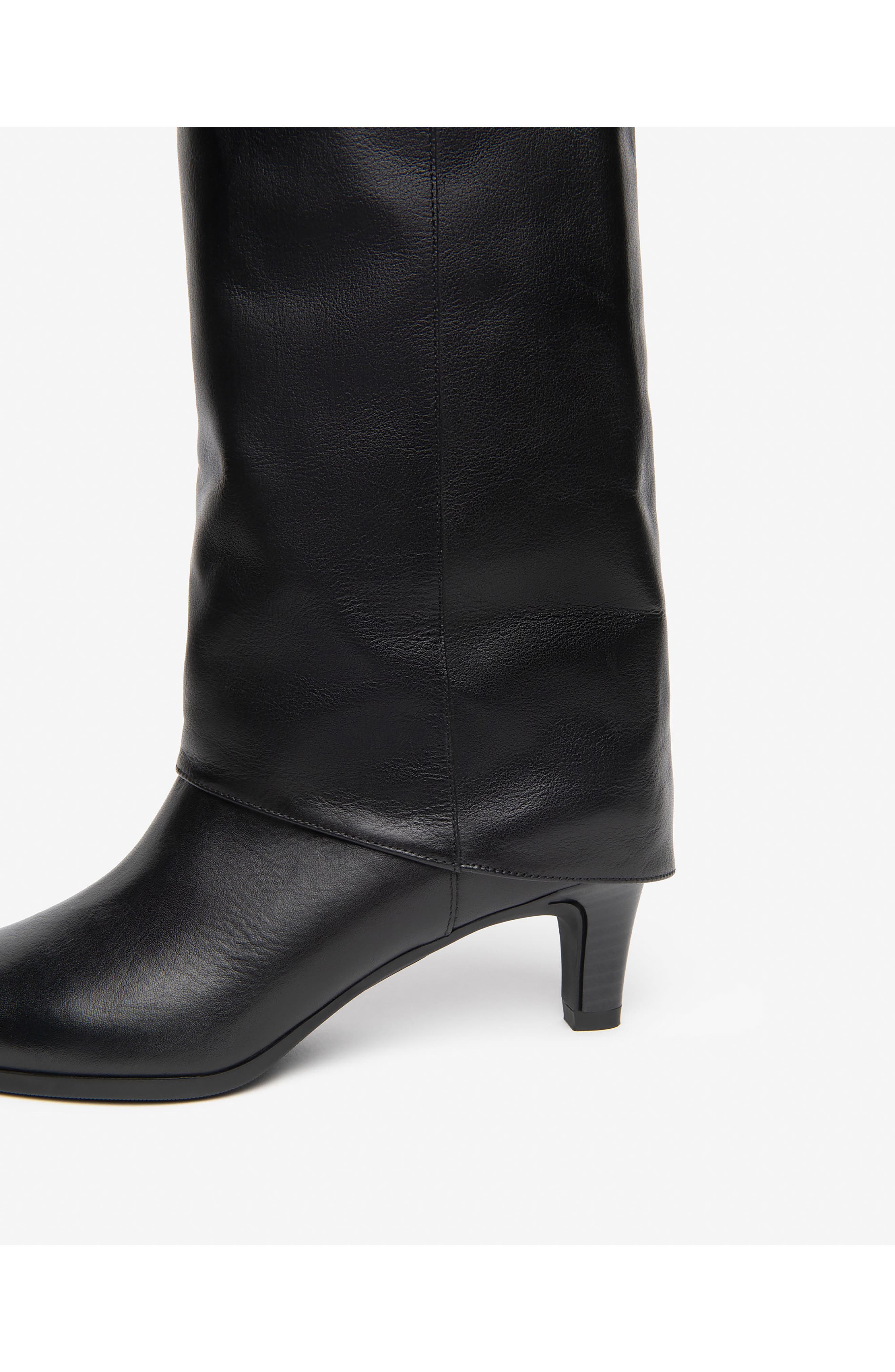 Pointed Toe Cuff Leather Boot, Alternate, color, BLACK