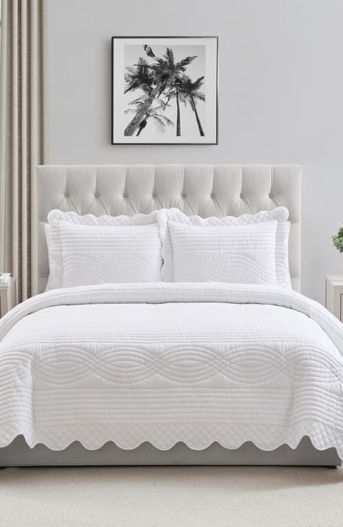 Vcny Home Scallop Microfiber Quilt Set In White