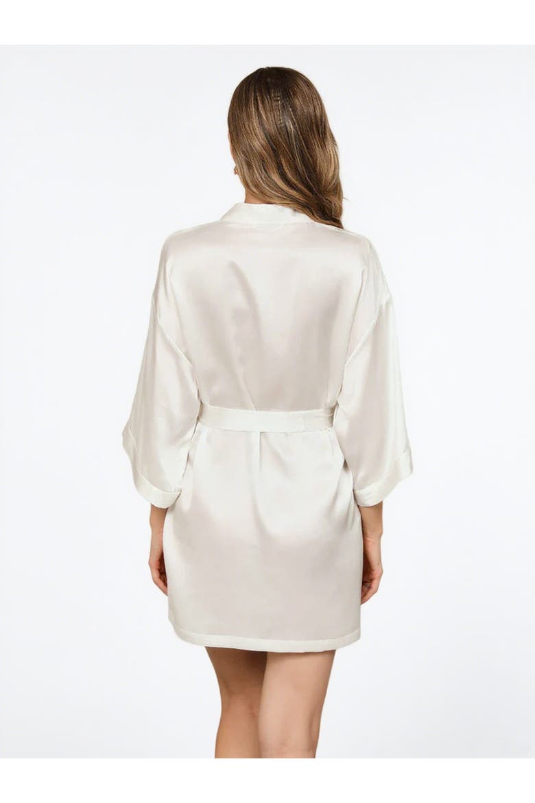 Glossy Pure Silk Short Robe, Alternate, color, White