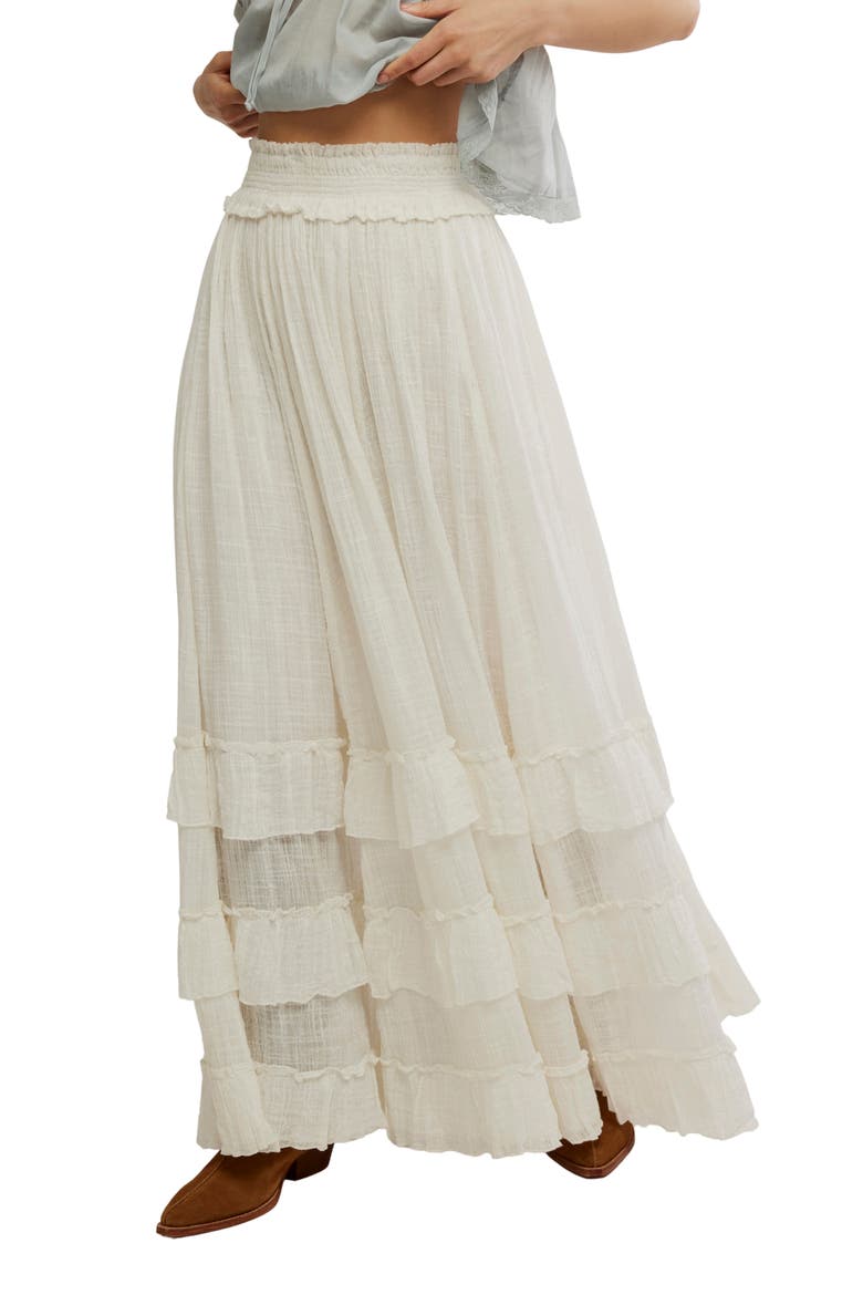 Brynn Tiered Cotton Blend Maxi Skirt, Main, color, WHITE