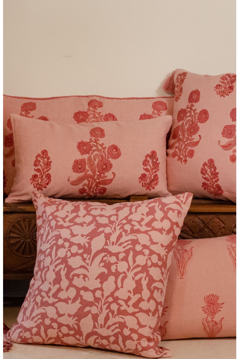 English Garden Lumbar Pillow Cover, Alternate, color, Coral/Clay/Rose on Sand