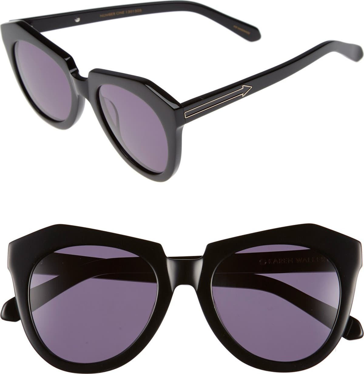 Karen Walker Number One 50mm cat-eye sunglasses with signature gold metal arrow detail at temple
