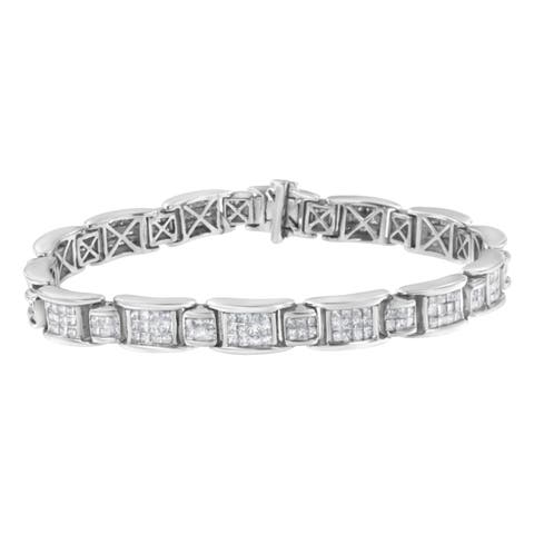 14K White Gold 5Cttw Diamond Alternating Station Tennis Bracelet