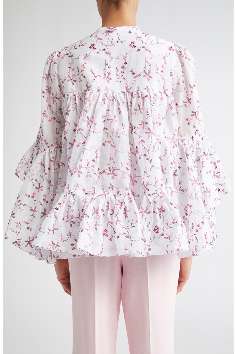Floral Print Ruffle Cotton Lawn Top, Alternate, color, WHITE/ RED