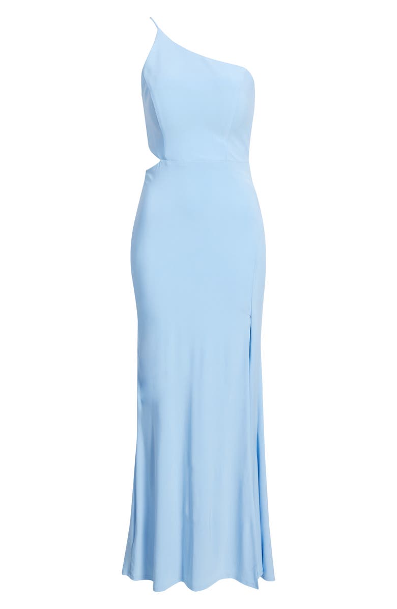 Jump Apparel One-Shoulder Side Cutout Gown, Alternate, color, Light Blue