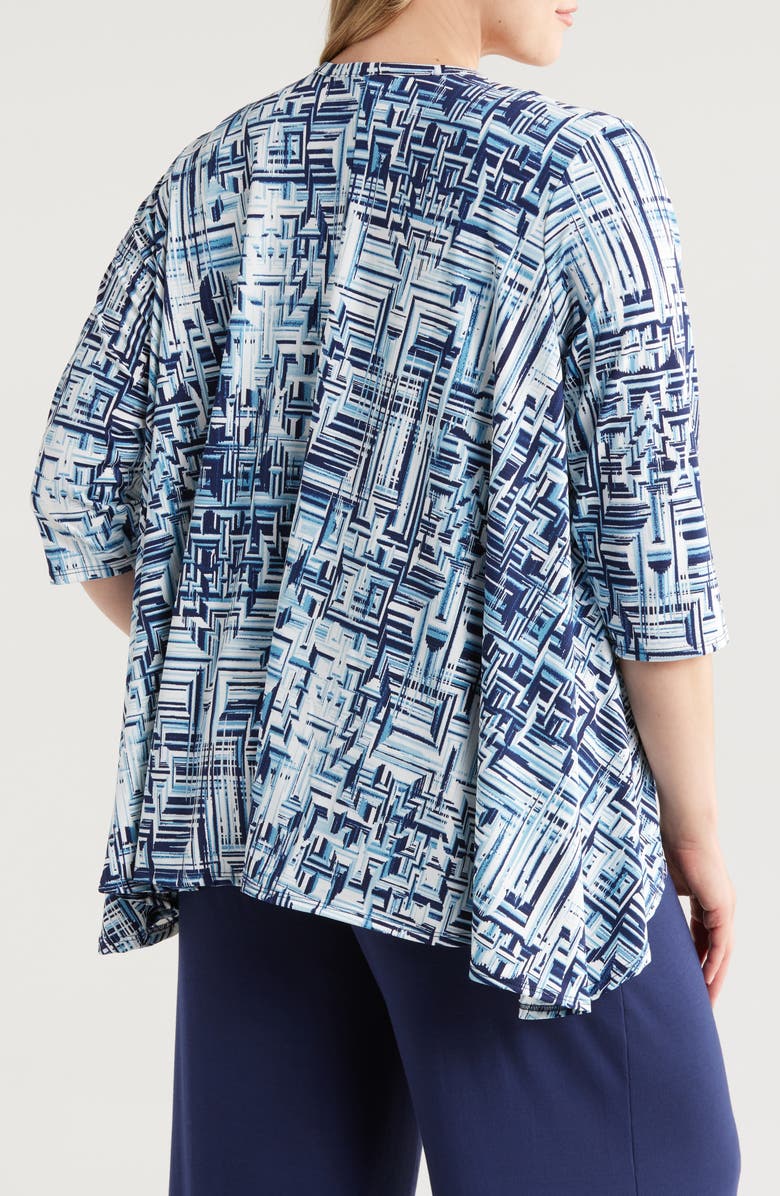 24seven Comfort Apparel Abstract Print Open Front Cardigan, Alternate, color, 