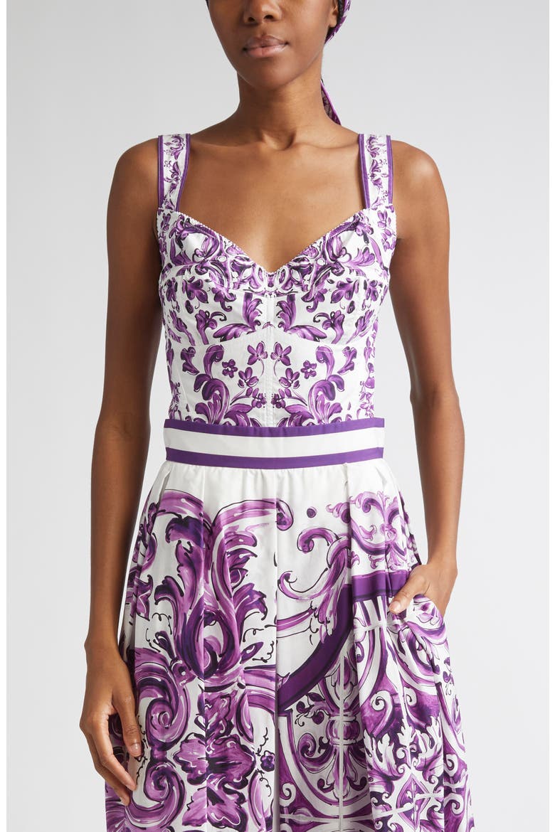 Majolica Print Poplin Bustier Top, Main, color, HD5DQ MAIOLICA 4L VIOLA