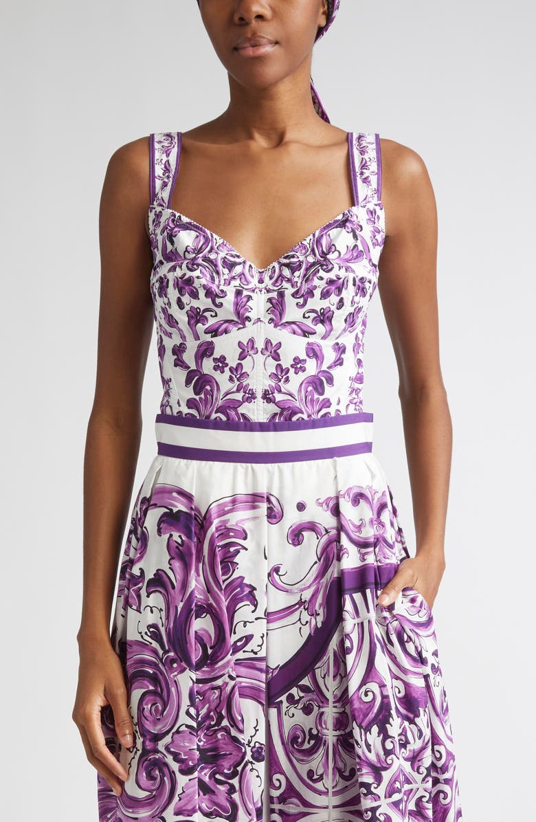 Dolce&Gabbana Majolica Print Poplin Bustier Top, Main, color, Hd5dq Maiolica 4L Viola