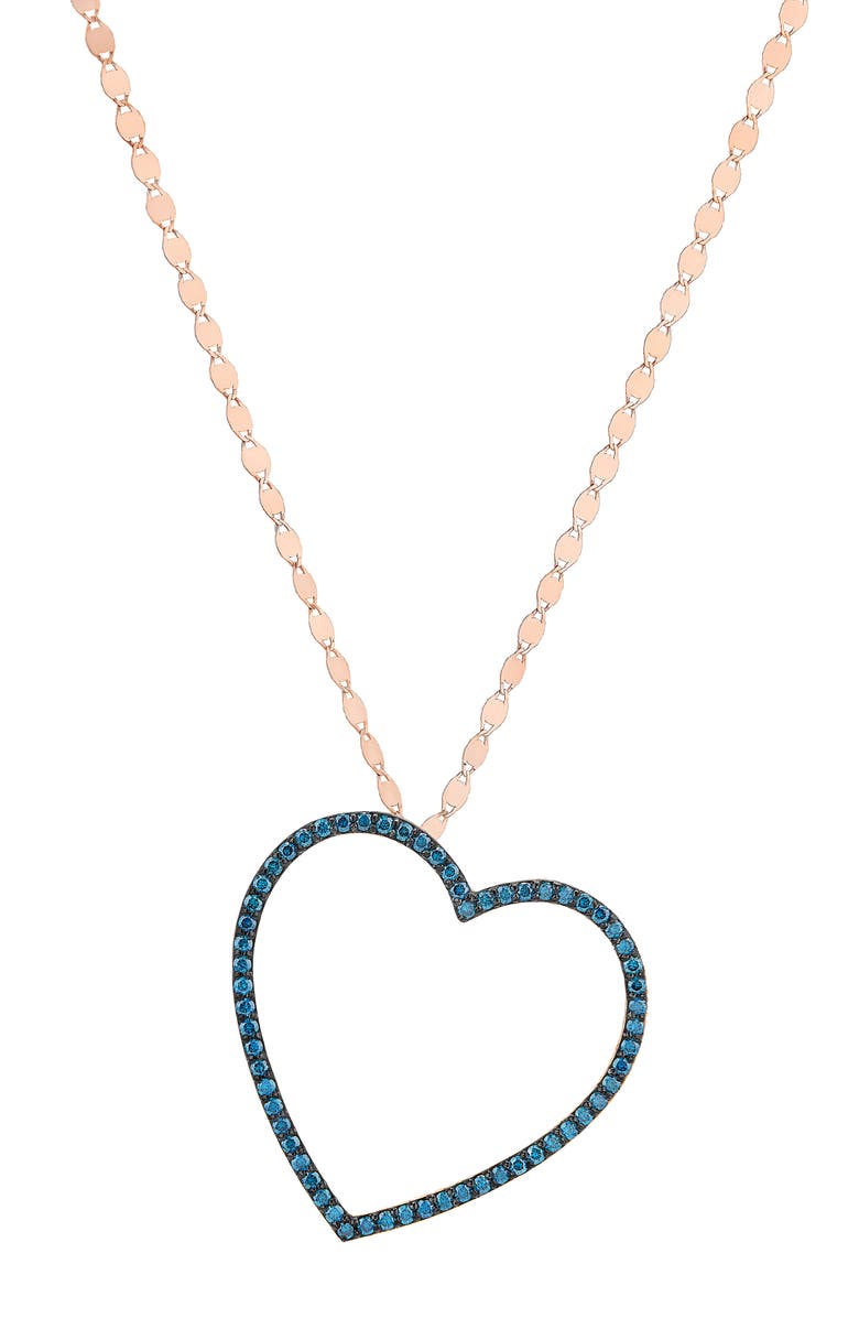 LANA Denim Blue Diamond Open Heart 14K Gold Pendant Necklace, Main, color, Yellow Gold