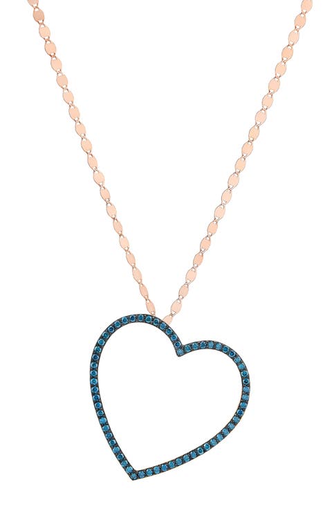 Denim Blue Diamond Open Heart 14K Gold Pendant Necklace