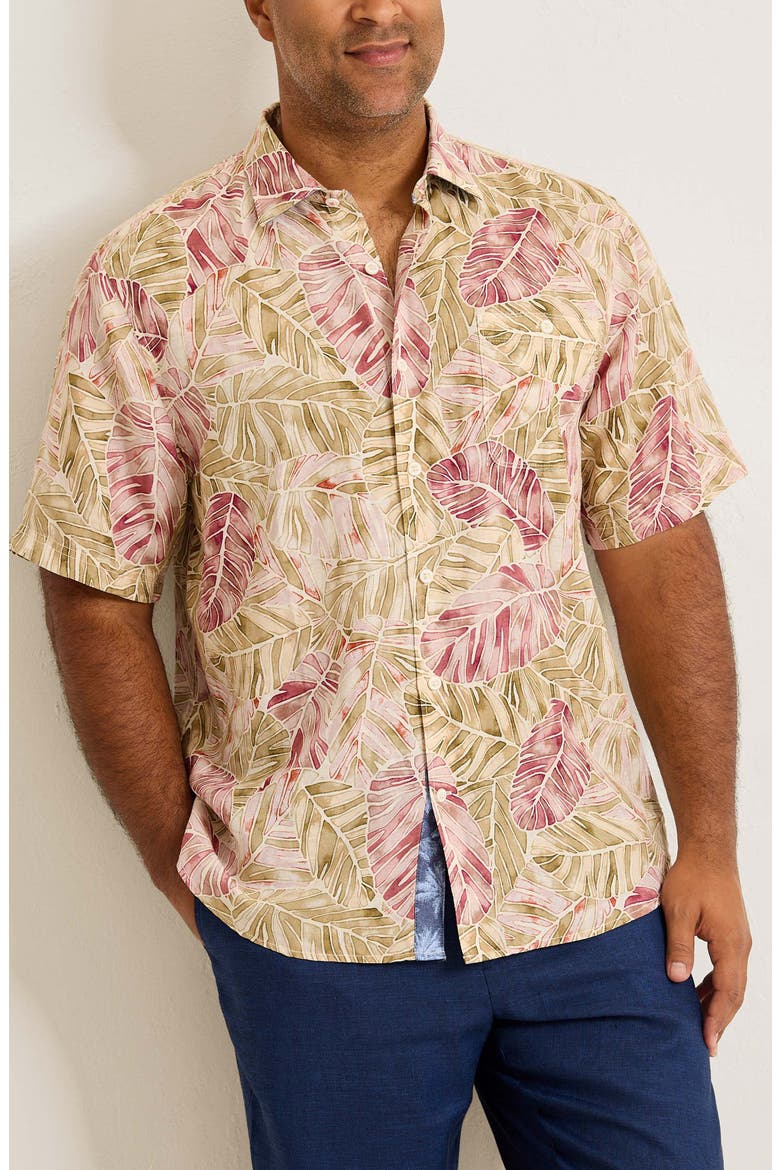 Sand Linen Villa Nueva Vines Short Sleeve Linen Blend Button-Up Shirt, Alternate, color, GOLDEN HONEY